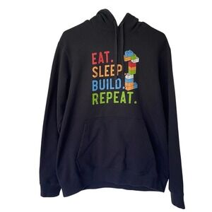 Port & Company Eat Sleep Build‎ Repeat Hoodie Sweatshirt Graphic Medium